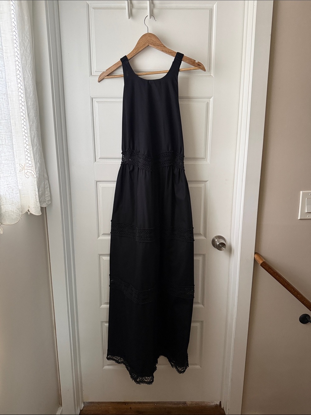 Abercrombie & Fitch Black Sleeveless Maxi Dress with Lace Insets